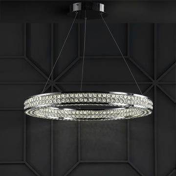 Benton 24.7" Round Integrated LED Crystal/Metal Pendant - JONATHAN Y